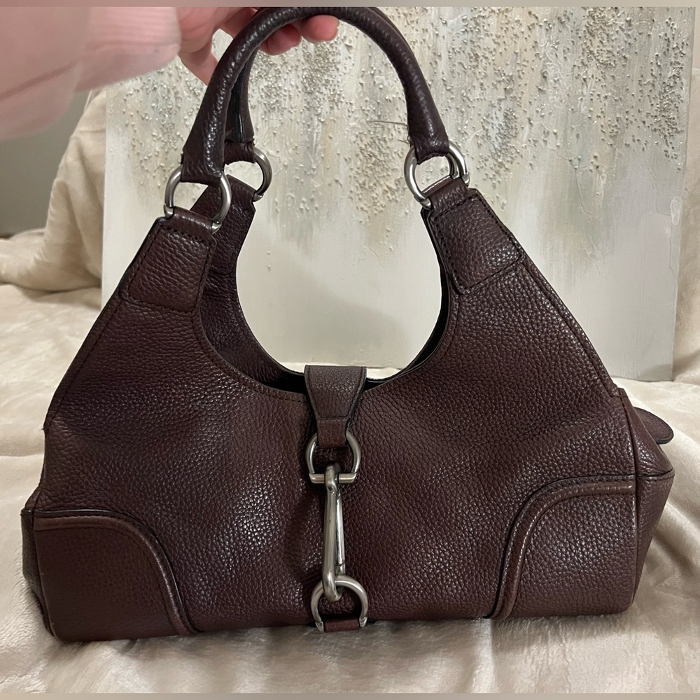 COCCINELLE Italian Leather Dark Brown Leather Shoulder Bag